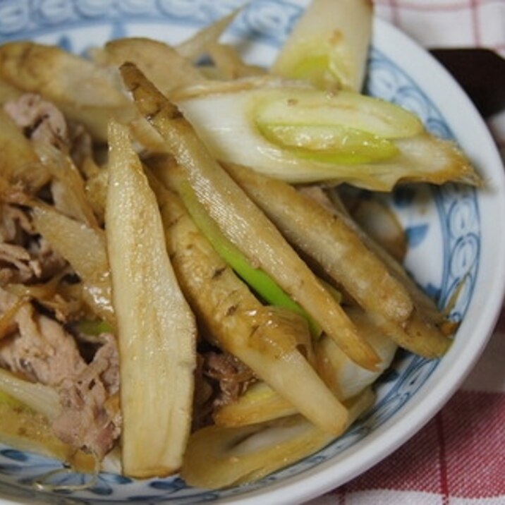 豚・葱・牛蒡の醤油、味醂で炒めたん